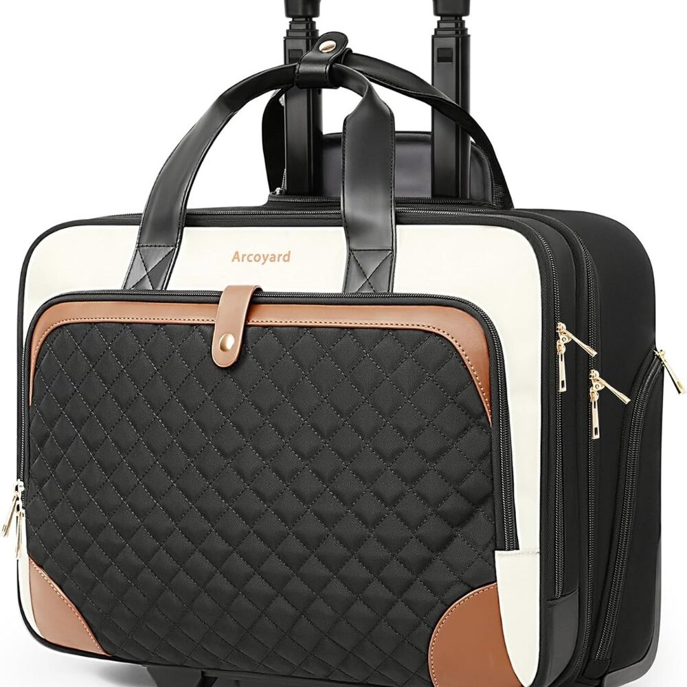 Rolling Laptop Bag, Rolling Briefcase for Women with Waterproof Pocket, 17.3 Inc